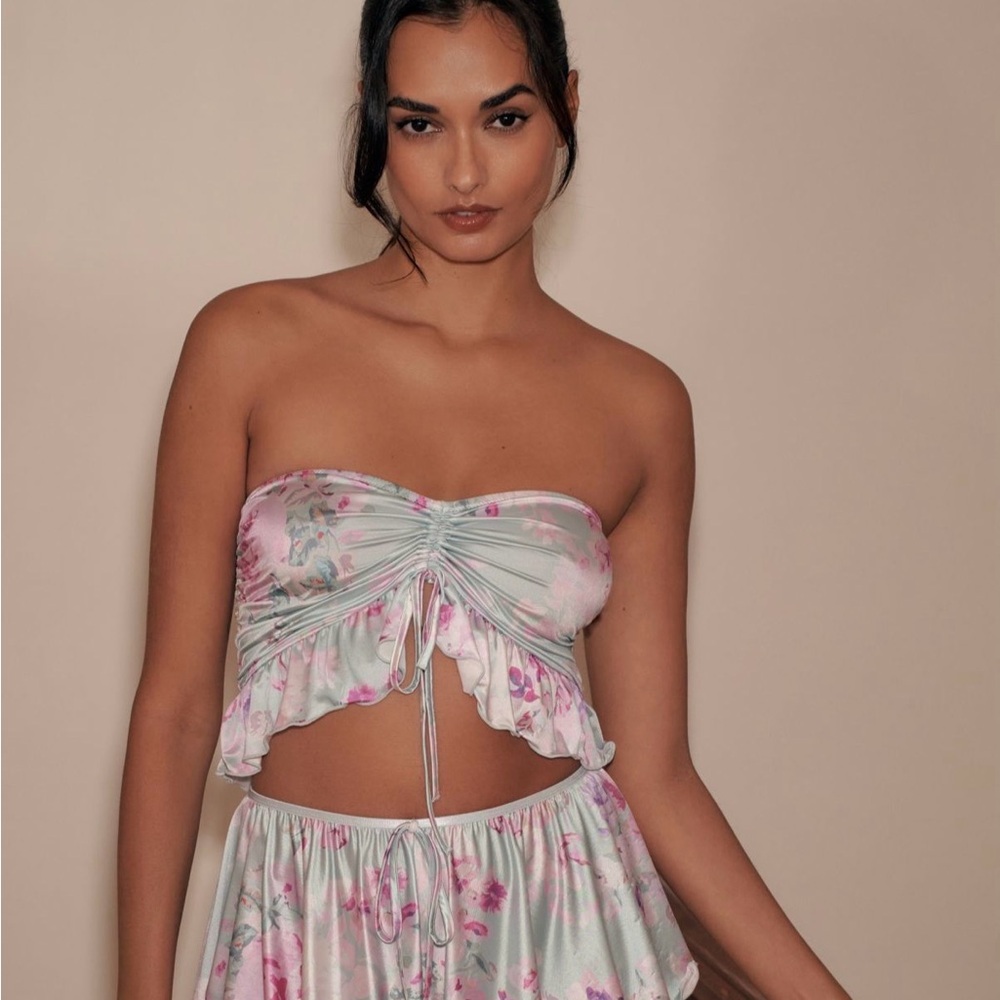 Anthropologie Strapless Ruffled Bandeau Top in Moss (S)